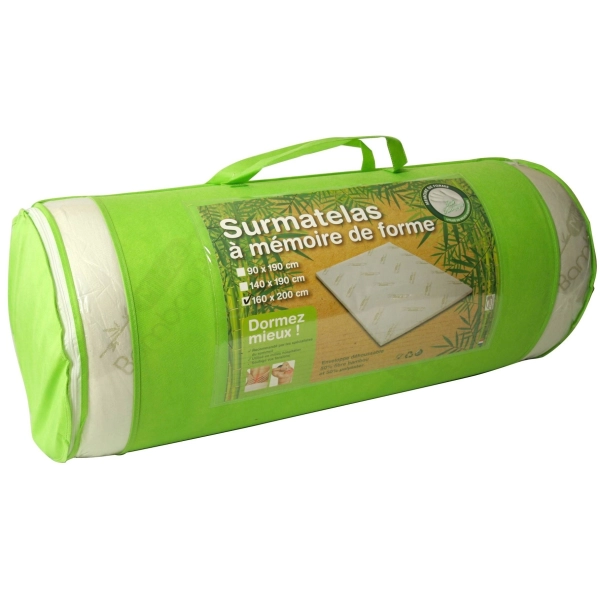 Surmatelas à mémoire de forme 140x190 - Visco et fibre de bambou