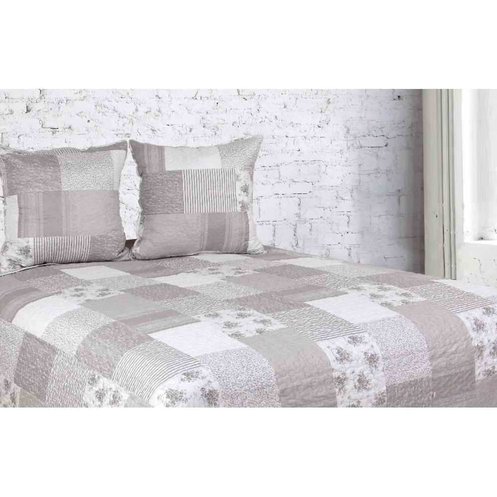 Couvre lit Microfibre Matelassé Faà§on Patchwork Grey 230x250cm