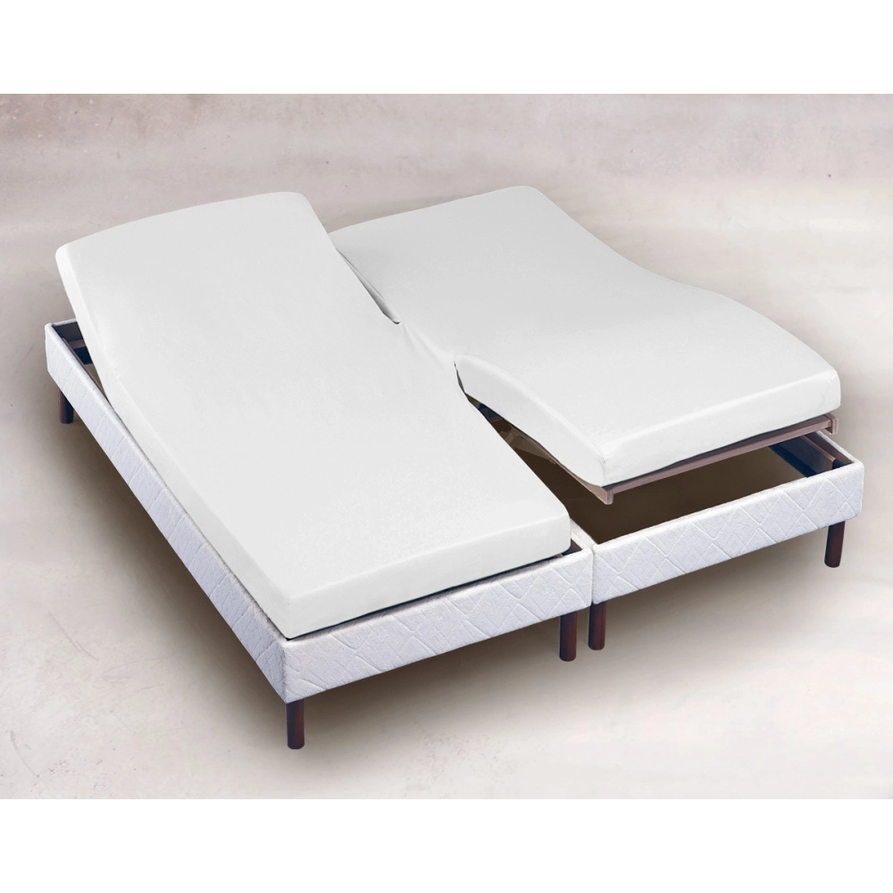Drap housse chausson blanc 2x80x200 cm pour lit tête et pieds relevables - Fabrication française, 100 % coton, bonnet 30 cm