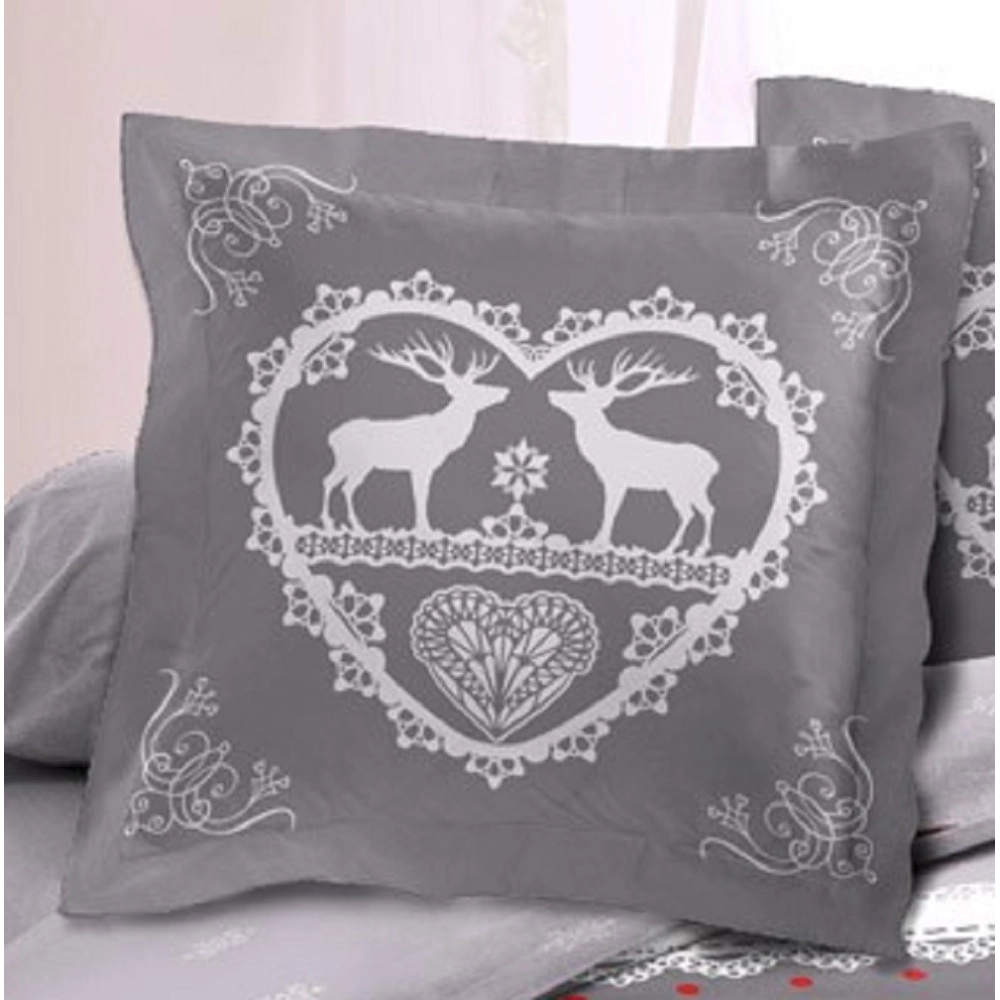 Lot de 2 Taies d'oreillers Placées 65x65 cm Chalet Montagne Winter gris