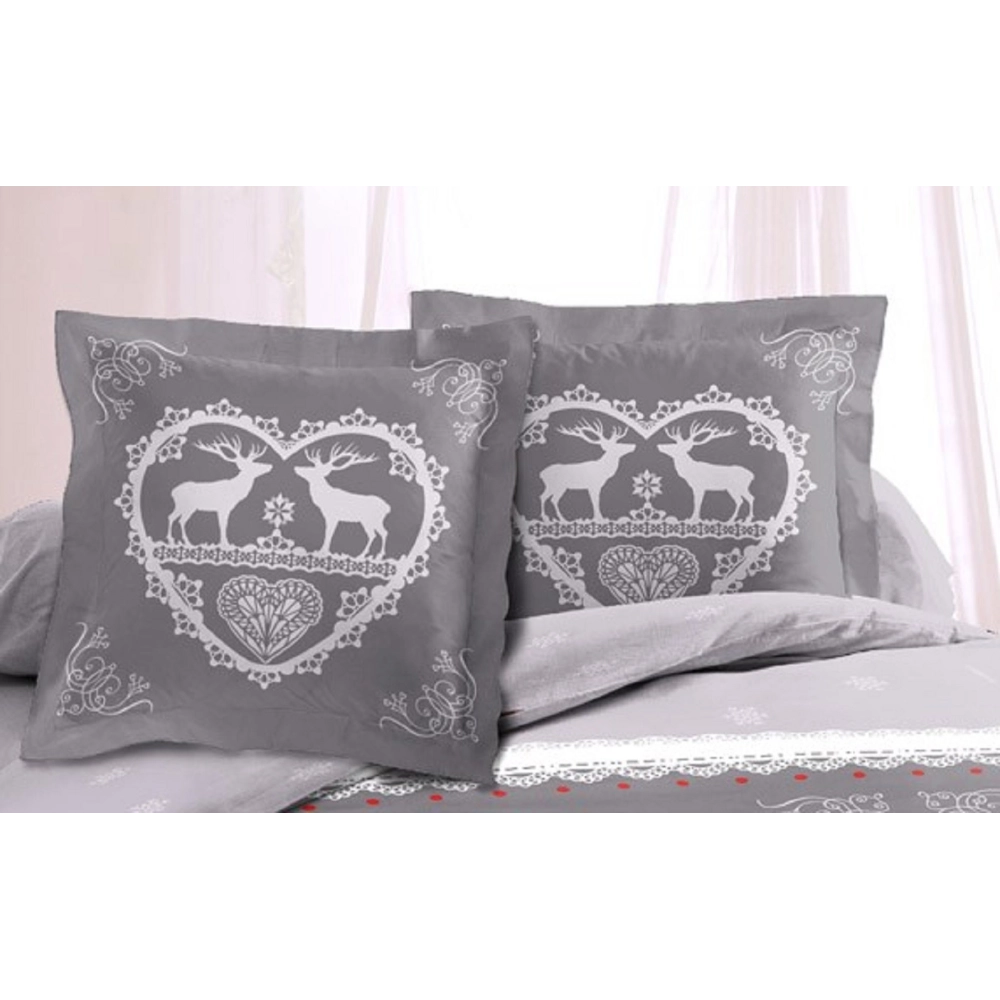 Lot de 2 Taies d'oreillers Placées 65x65 cm Chalet Montagne Winter gris