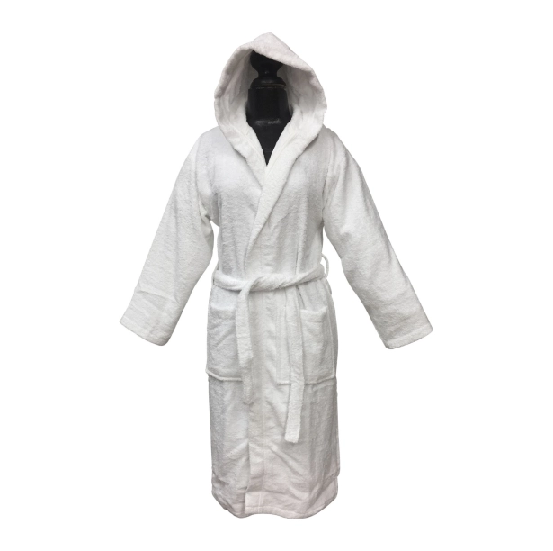 Peignoir de bain mixte à capuche 100% coton éponge bouclette 450g/m² - Absorbant, doux et confortable – Ceinture et poches