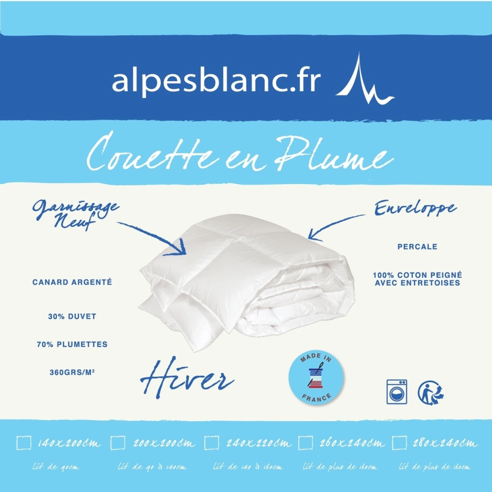 Couette Naturelle en Plume 200x200 - Fabrication Française - Chaude pour l'hiver