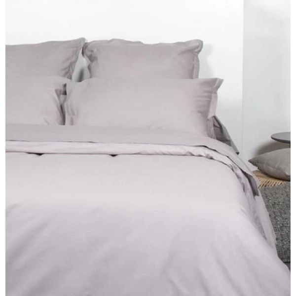 Housse de Couette 240x280 unie gris souris coton + 2 taies assorties