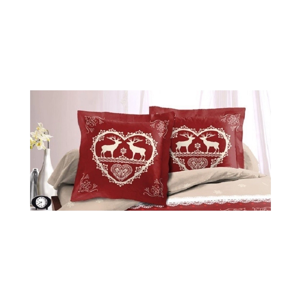 Housse de couette Chalet Winter Rouge 260x240cm + 2 taies 100 % coton - Inspiration montagnes savoyardes, finition rabat
