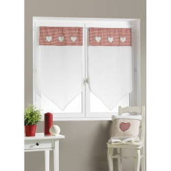 Voilage etamine vichy blanc coeur rouge