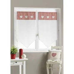 Voilage etamine vichy blanc coeur rouge