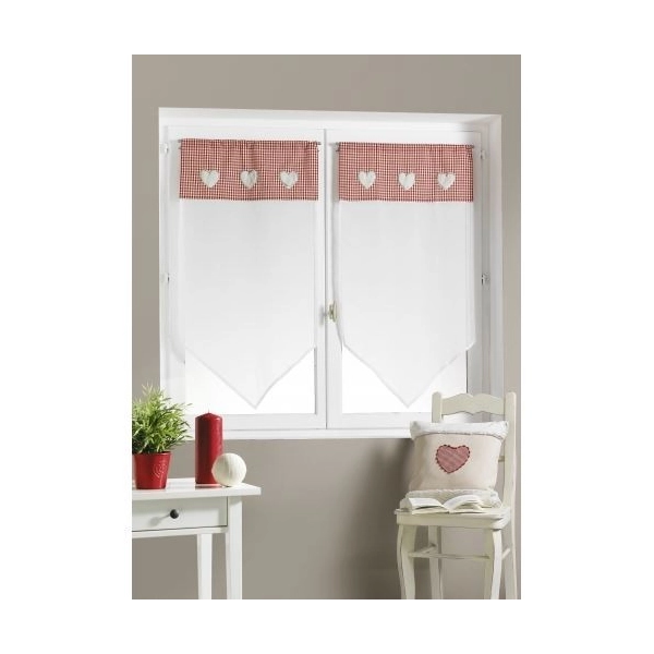 Voilage etamine vichy blanc coeur rouge