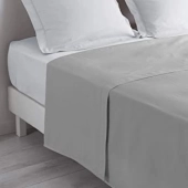 Drap plat gris souris 270x325 cm en coton 57 fils - Doux, résistant et respirant, qualité française, pour grand lit 2 places