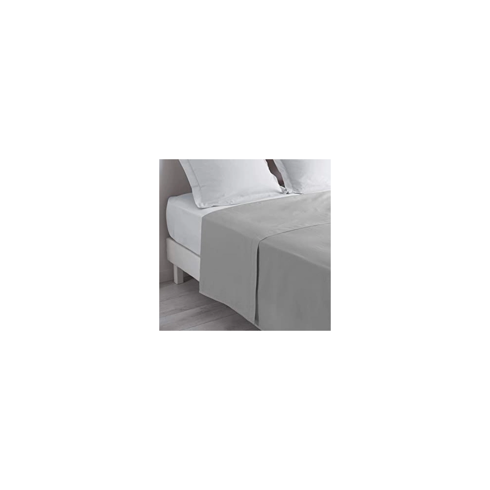 Drap plat gris souris 270x325 cm en coton 57 fils - Doux, résistant et respirant, qualité française, pour grand lit 2 places