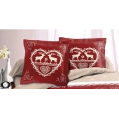 Housse de couette + taies Winter Rouge 240x280 cm - Parure de lit 100 % coton pour lit King size, inspiration chalets savoyards