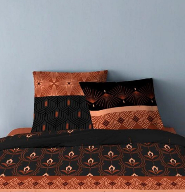 Housse de couette Art Deco Orange 240x260 + 2 taies carrées 65x65