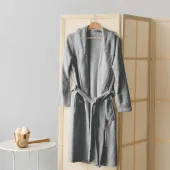 peignoir col châle femme homme coton bambou Gris