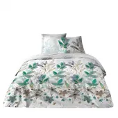 Parures de draps Coton Summer Flower avec drap housse, drap et deux taies Fond Blanc