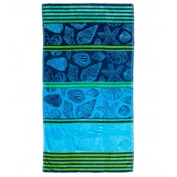 Serviette de plage coquillages bleue & verte 90 x 170 cm 100% coton