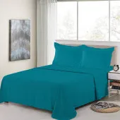 Parure de Draps 100% Percale de coton bleu canard