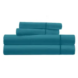 Parure de Draps percale de coton bleu canard 4 pièces