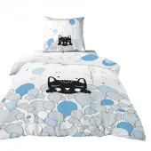 Housse de couette Pussycat Blue 140x200 fond blanc