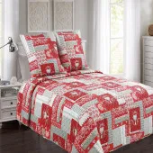 Couvre-lit montagne rouge et gris 230x250cm +2 taies 65x65cm