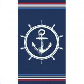 Serviette de plage bleu et blanche sur fond bleu marine 100% coton tisssage jacquard 90x170cm