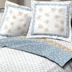 Visuel parure de draps ginko bleu, visuel d'ambiance, parure en 4 pièces en flanelle