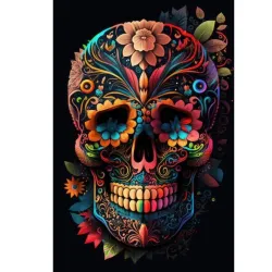 Serviette de plage Tête de mort multicolore fond blanc 100% coton 100x180 cm