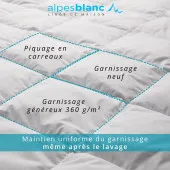 Couette en plumes 360g 260x240 cm, made in France : garnissage neuf 360g et piquage en carreaux