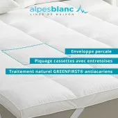 Surmatelas haut de gamme avec garnissage en plumes et enveloppe percale