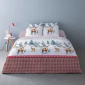 housse de couette 100% coton flanelle motif montagne 220x240cm sur lit visuel d'ambiance