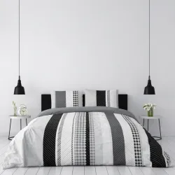 Housse de couette Géométrique Gris - 100% coton 57 fils - Grand teint + taie(s) d'oreiller 65x65cm