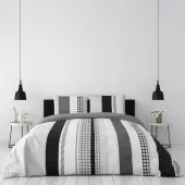 Housse de couette Géométrique Gris - 100% coton 57 fils - Grand teint + taie(s) d'oreiller 65x65cm