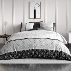 Housse de couette Casta 240x220 cm motifs géométriques minimalistes noirs et blancs en pur coton 57 fils certifié OEKO-TEX.