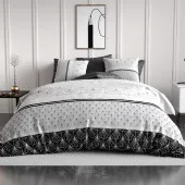 Housse de couette Casta 240x220 cm motifs géométriques minimalistes noirs et blancs en pur coton 57 fils certifié OEKO-TEX.