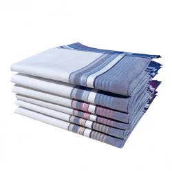 Lot de 6 mouchoirs Adrien en coton jumel 44x44 cm pliés avec motifs rayures bleus, rouges, jaunes