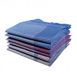 Lot de 6 mouchoirs Arnaud pliés en coton jumel 44x44 cm avec motifs carreaux élégants bleus, rouges et jaunes