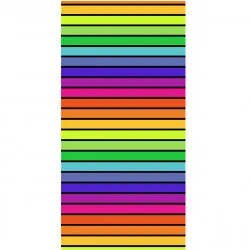 Serviette de plage au motif rayures multicolore, idéale pour les sorties plage cette été. 90x170cm, 100% coton