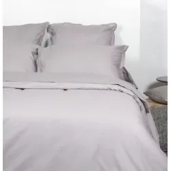 Housse de Couette 240x280 unie gris souris coton + 2 taies assorties