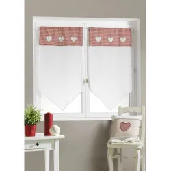 Voilage etamine vichy blanc coeur rouge